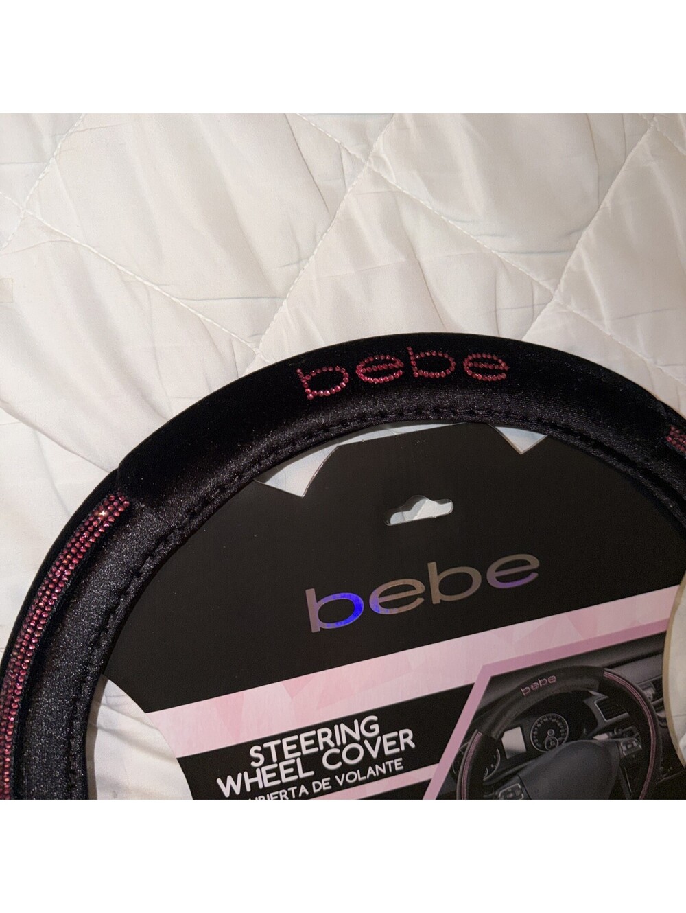 Bebe black w/pink rhinestones accents   Velvet comfort Steering Wheel Cover